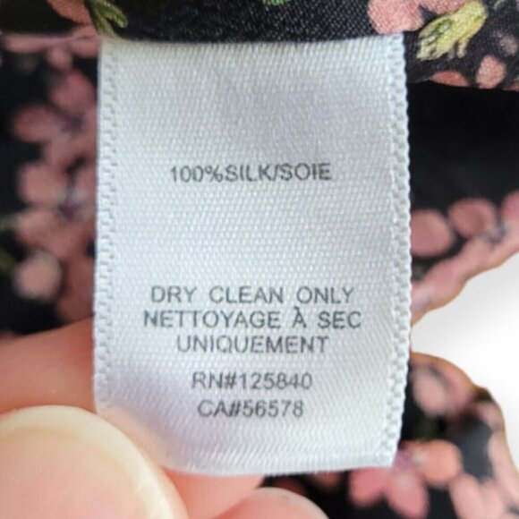 INTERMIX 100% Silk Floral Blouse Black V-Neck P/S - Picture 13 of 14
